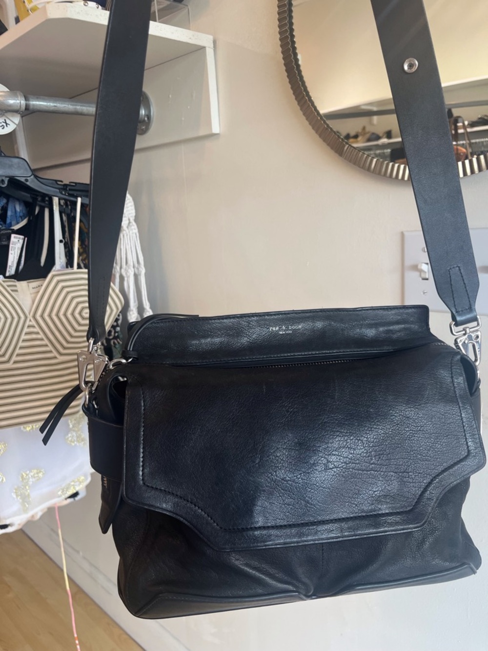 rag & bone Black Faux Leather Shoulder Bag with Wide Strap - Picture 5 of 10